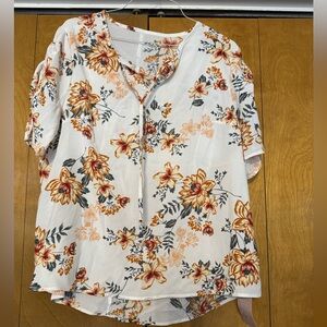Emery Rose Floral Print Blouse - White and Orange
